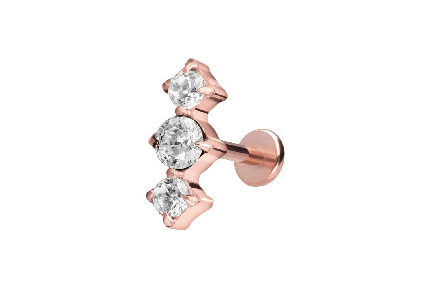 Titan Labret Piercing mit Push Fit 3 EINGEFASSTE KRISTALLE